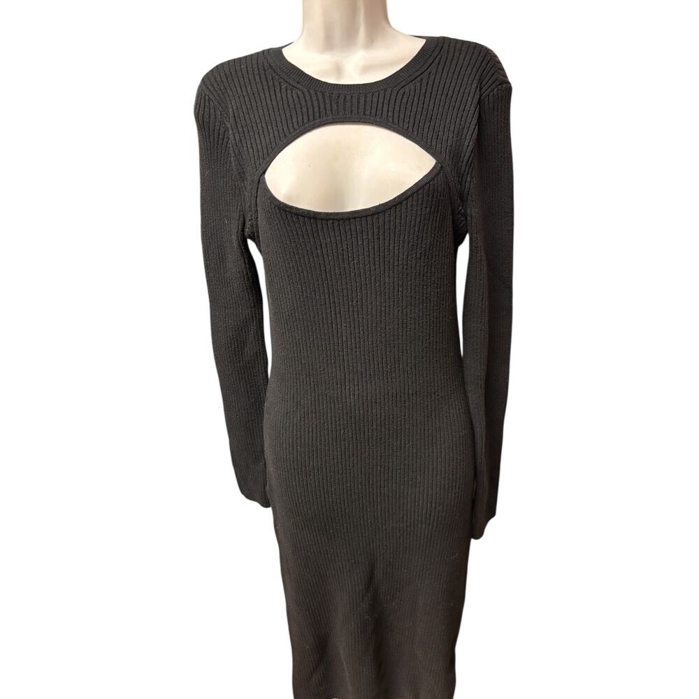 Abercrombie & Fitch Black Ribbed Cutout Midi Dress Medium